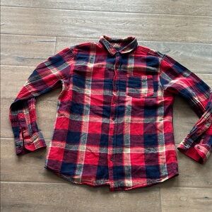 Modern Amusement Red and Navy Plaid Flannel Shirt